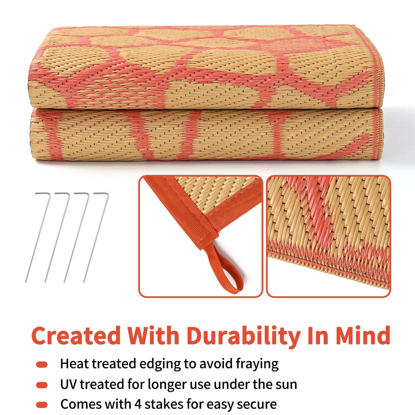 Boulder Bee Outdoor Rugs | Plastic Straw Rug | Waterproof Outdoor Camping Rugs | Quick Drying Picnic Rug | Sand Free Reversible Beach Mats | 5 x 8 Feet | 2.7 lb