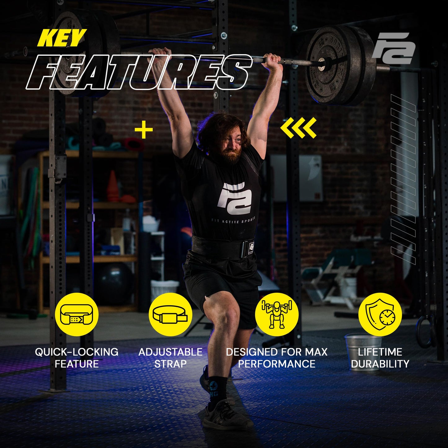 Fit Active Sports Self-Locking Weight Lifting Belt | Premium Weightlifting Belt for Cross Training & Power Lifting | Fast Locking Release Mechanism for Fitness and Power Lifting | Black, Large