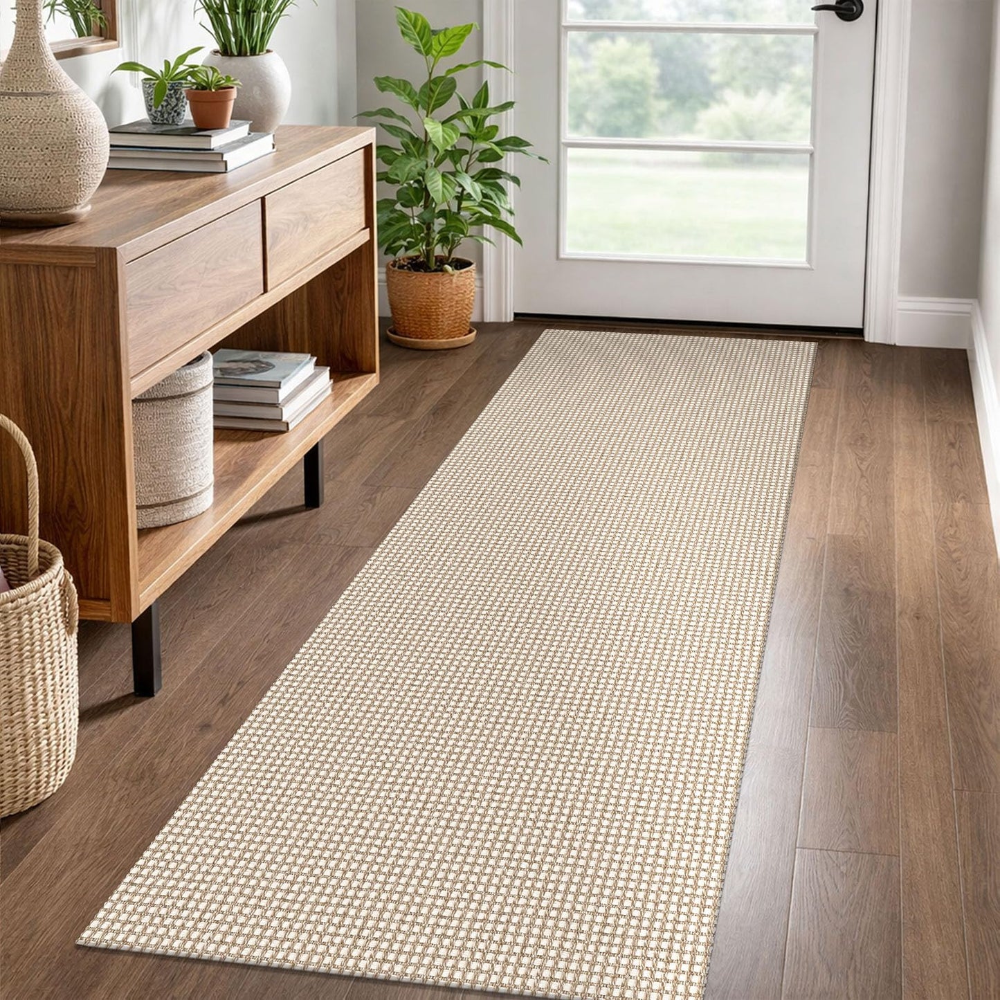 EARTHALL Woven Runner Rug 2x6 Ft Washable Runners for Hallways Cotton Non Slip Rubber Backed Kitchen Runner Braided Indoor Floor Carpet for Entryway, Hallway, Kitchen, Bedroom, Beige/Ivory