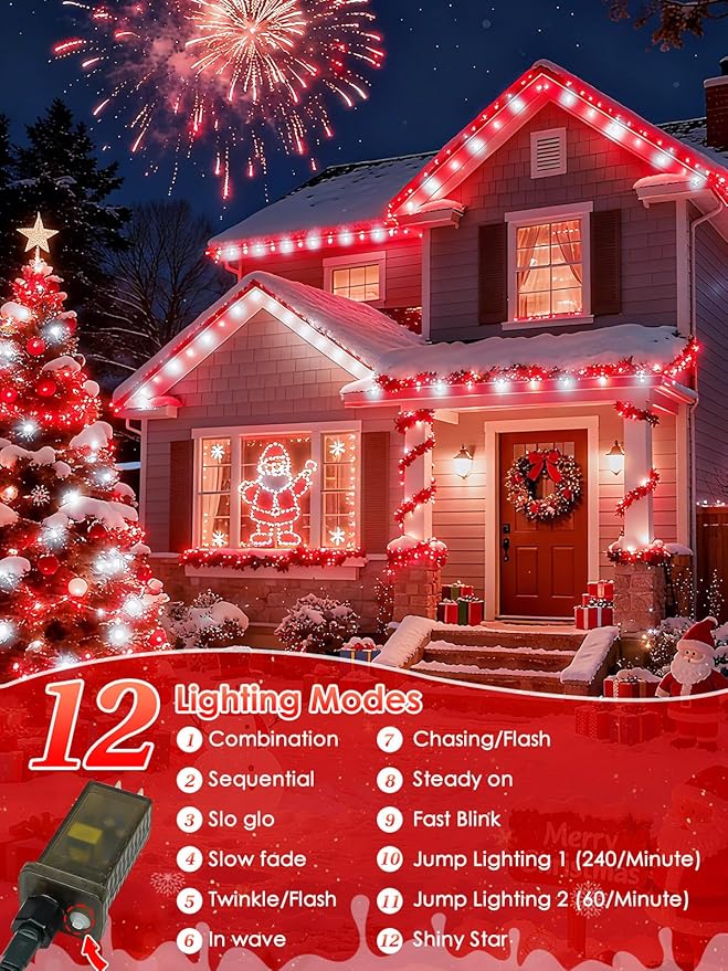 Voice Control Connectable 2PK 164FT 400LED Christmas String Lights Indoor Outdoor with Remote | Smart Twinkle Fairy String Lights 12 Modes & Timer for Xmas Tree Decor (Red & White)