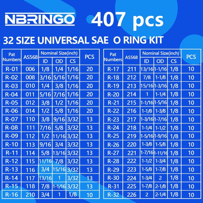 NBRINGO 826 Pcs Universal O-Ring Kit - Metric & SAE Standard 70A Durometer O Ring Assortment Kit for Auto Engines, Hydraulic Systems, Faucet Plumbing, Car Cylinder with 4 Pick Tools