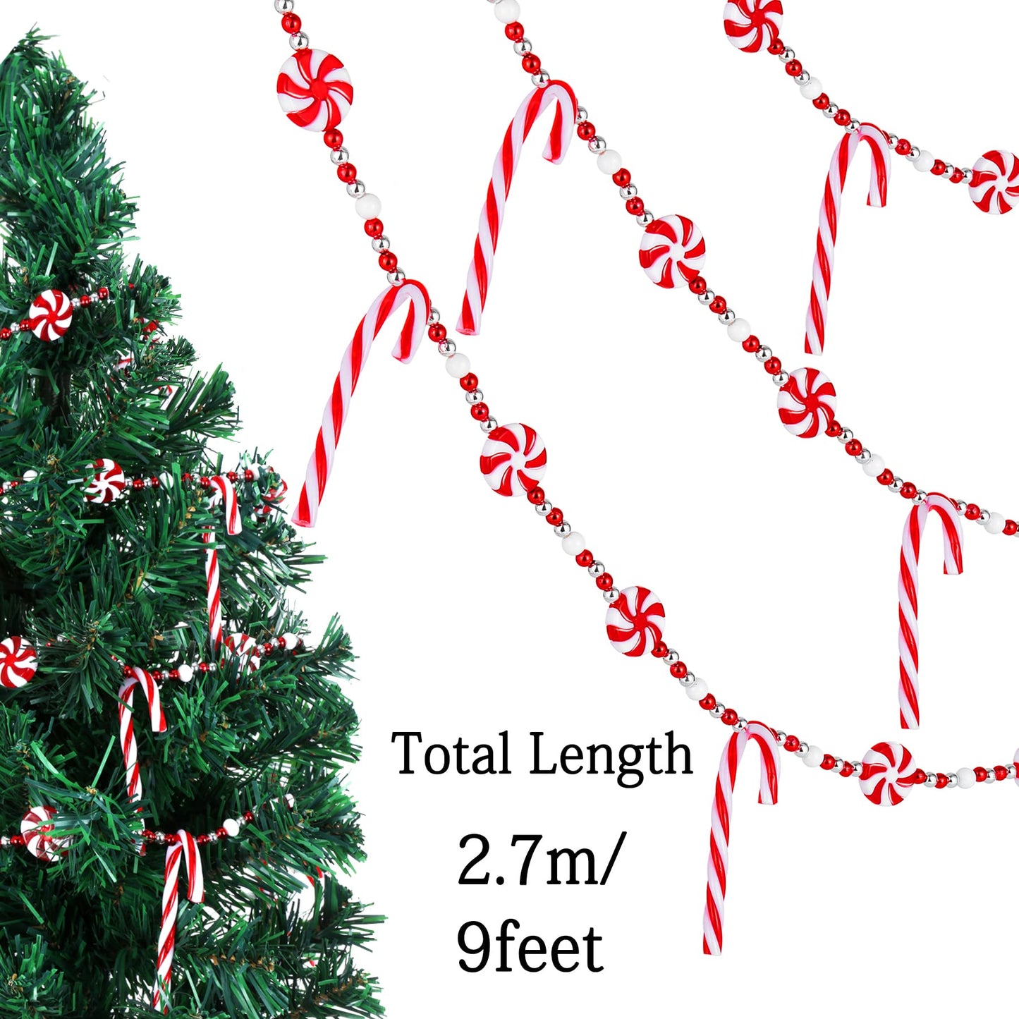 WHQXFDZ 9 Feet Christmas Candy Cane Garland Christmas Tree Decoration