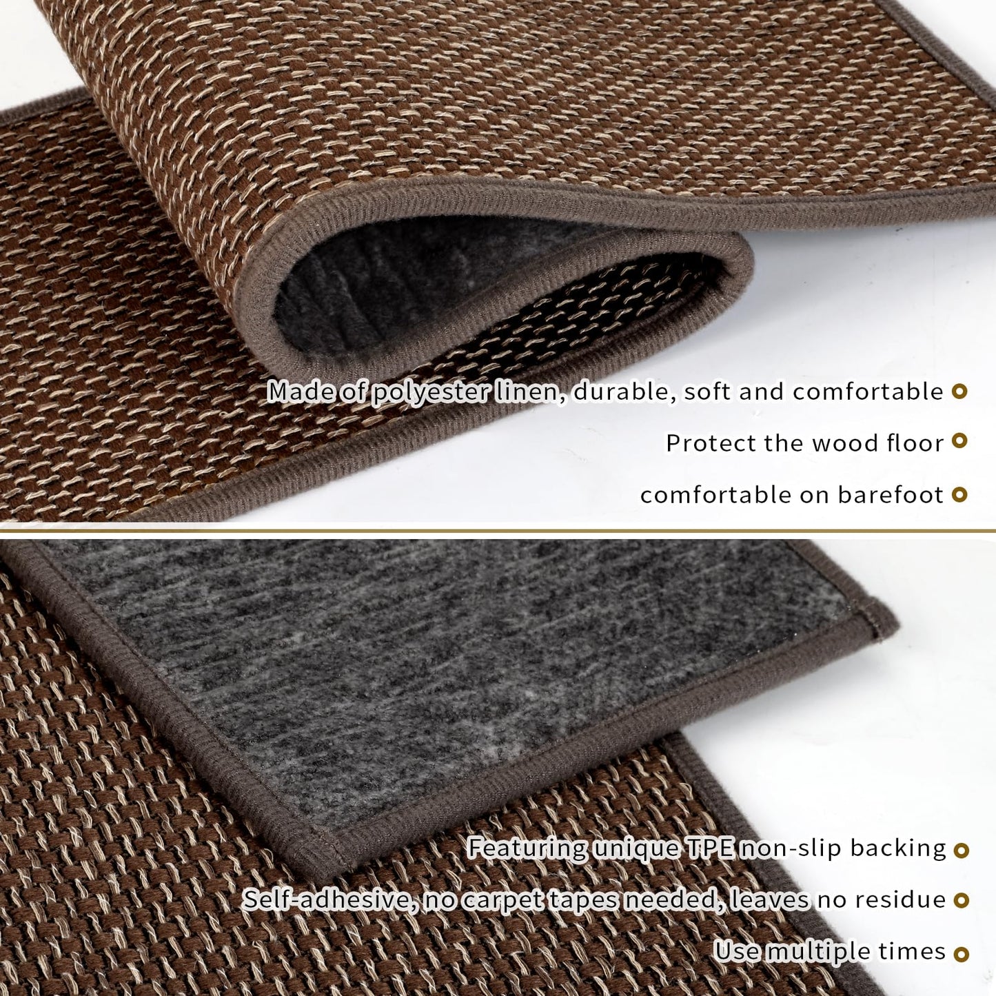 SMILOOL Stair Treads Non Slip for Wooden Steps Indoor 9" x 36" 4 Pack Extra Wide Stair Tread Carpet Stairs Runner, Step Pads with Reusable Adhesive for Dogs Kids Elders, Machine Washable, Brown