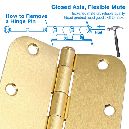 Rounded Door Hinges 3-1/2" x 3.5 inch, 5/8 Radius, Satin Brass 3 ½ Inch 18 Pack