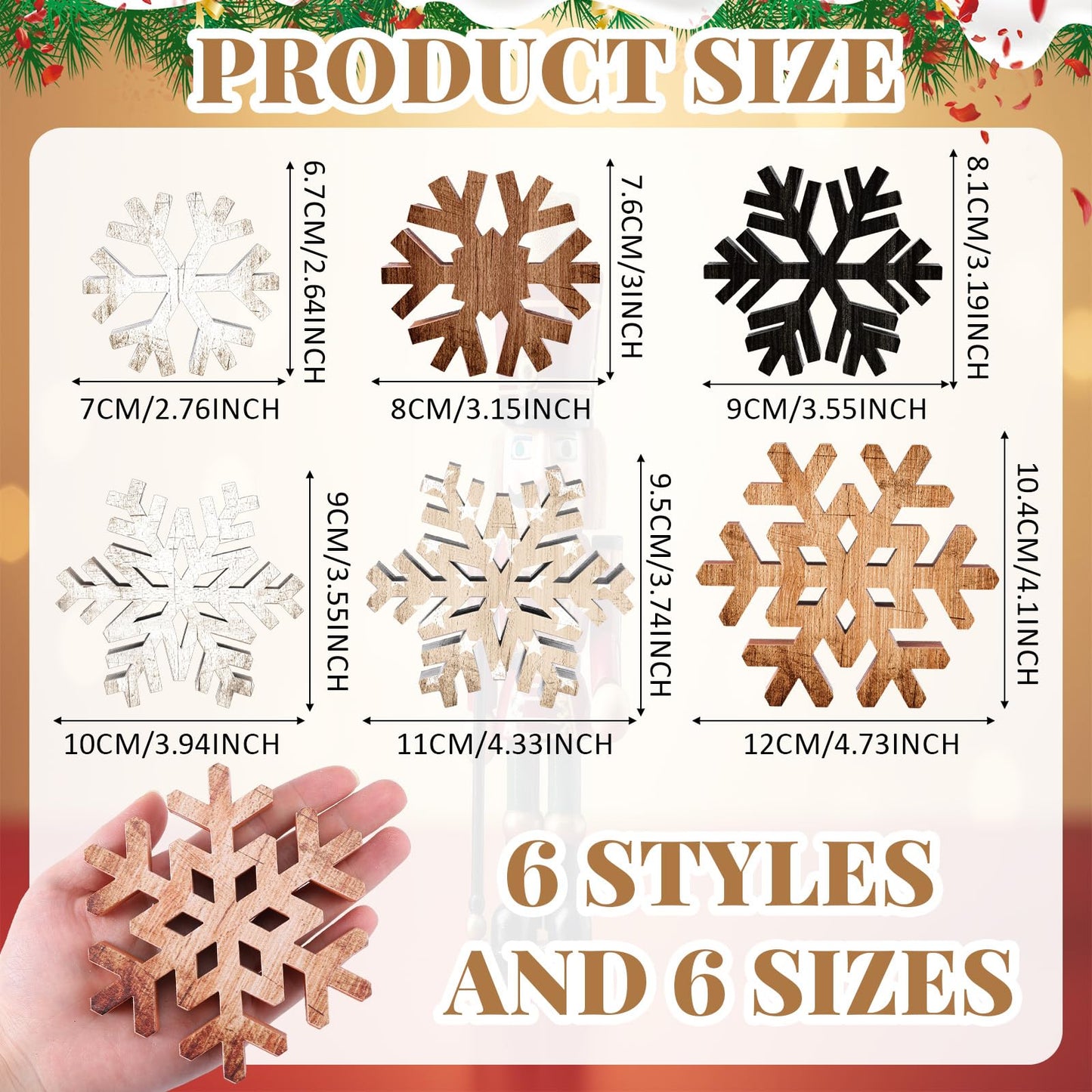 Yuntau 6 Pcs Christmas Table Decoration Wooden Farmhouse Table Centerpieces Rustic Christmas Tree House Reindeer Elk Angel Snowflake Wooden Sign Block Tiered Tray Decor for Xmas Gifts(Snowflake)