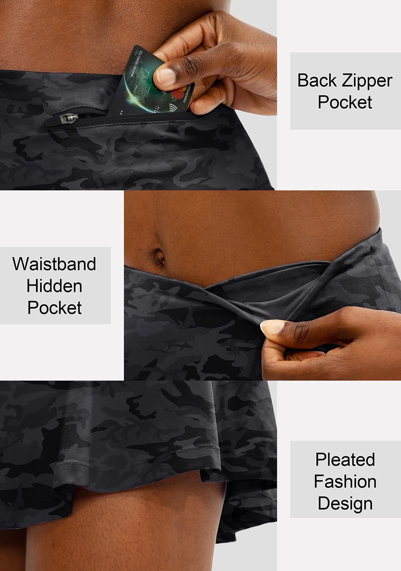 SANTINY Pleated Tennis Skirt for Women with 4 Pockets Women's High Waisted Athletic Golf Skorts Skirts for Running Casual (Grey Camo_XL)