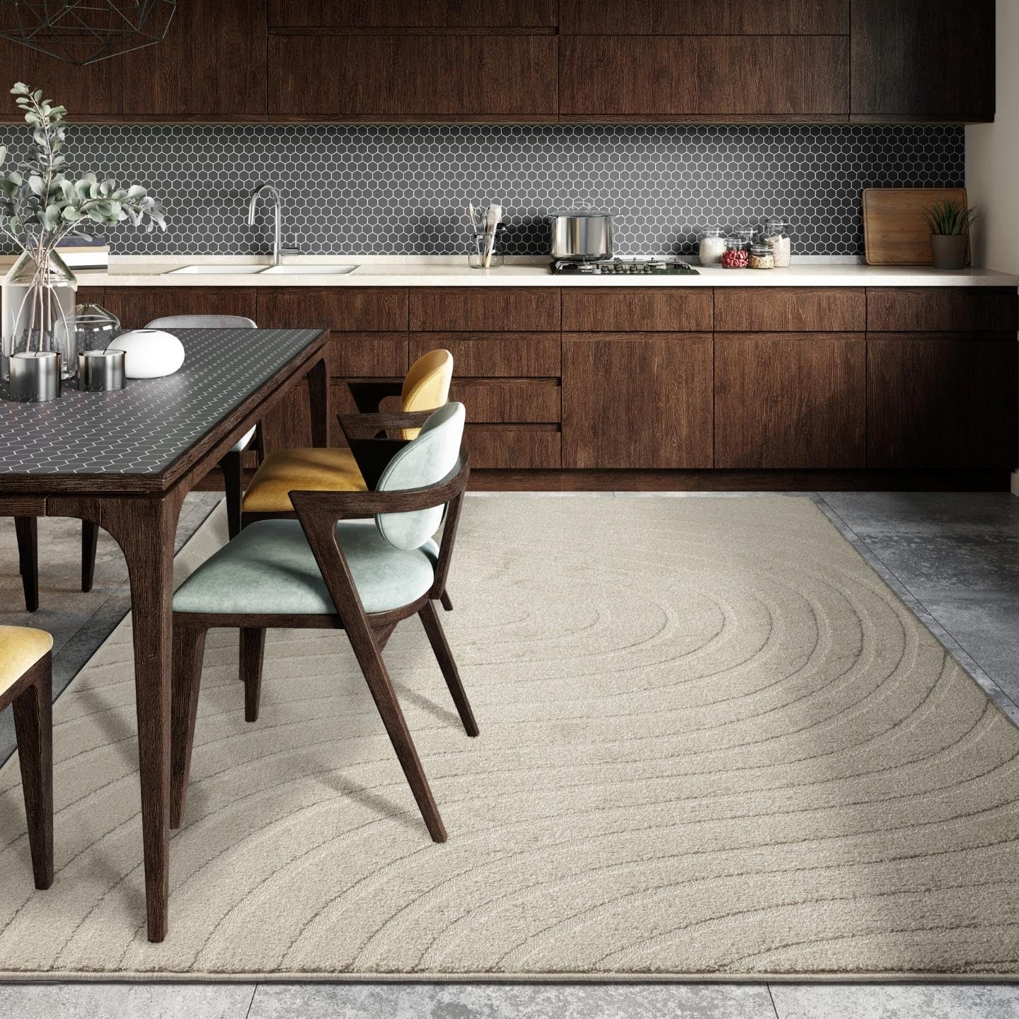 LUXE WEAVERS Modern Geometric Wave Cream 4x6 Area Rug