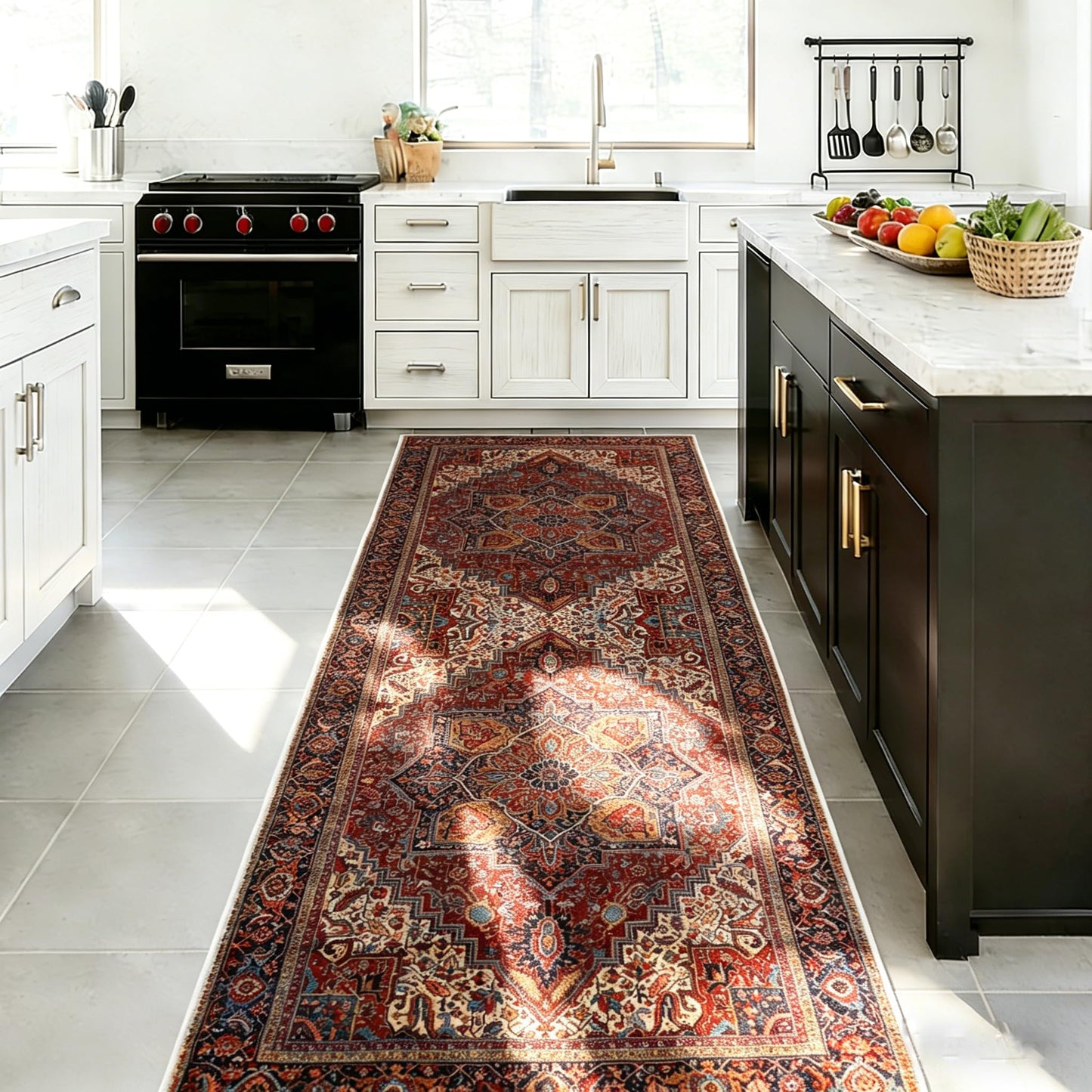PESSEN Red 2x6 Washable Runner Rug for Hallway Kitchen Bedroom Laundry Bathroom, Non Slip Low Pile Stain Resistant Soft Faux Wool, Pet & Kids Friendly