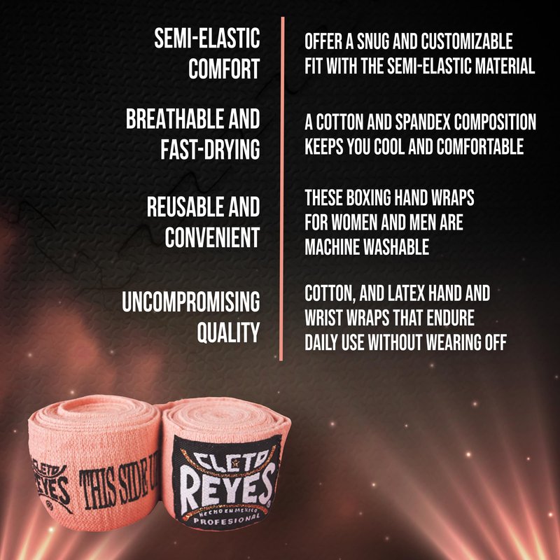 CLETO REYES Compression Hand Wraps for Boxing Gloves, Stretchy Breathable, MMA, Kickboxing, Muay Thai, Martial Arts Workout Equipment, Hook and Loop Closure, Pink