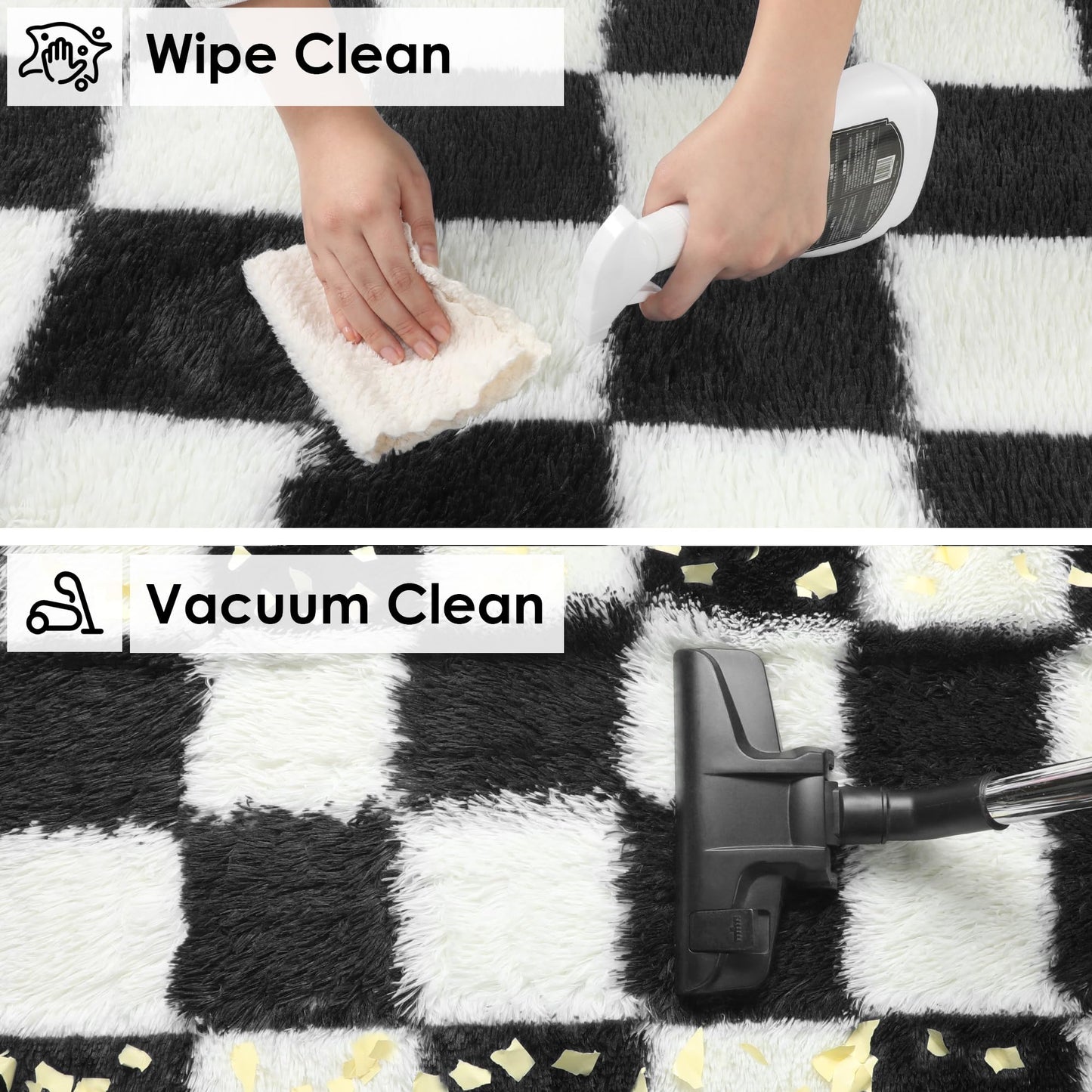 KICMOR Rugs for Living Room, 5x8 Area Rug Black and White Fluffy Shag Soft Checkered Rug Large Fuzzy Plush Furry Shaggy Carpet for Bedroom, Kids Boys Girls Teen Dorm Nursery Home Decor Aesthetic