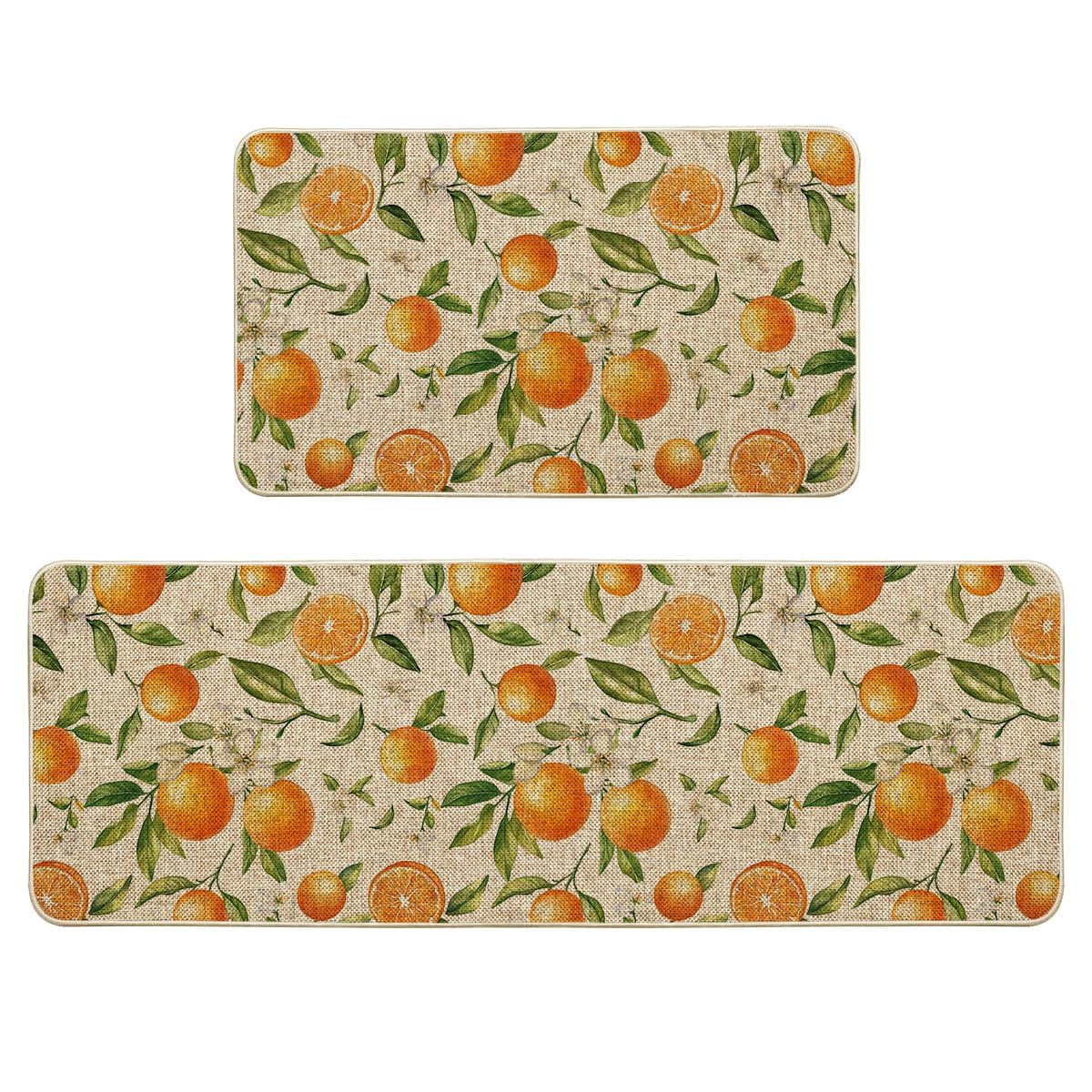 Artoid Mode Orange Spring Kitchen Mats Set of 2, Home Decor Low-Profile Kitchen Rugs for Floor - 17x29 and 17x47 Inch