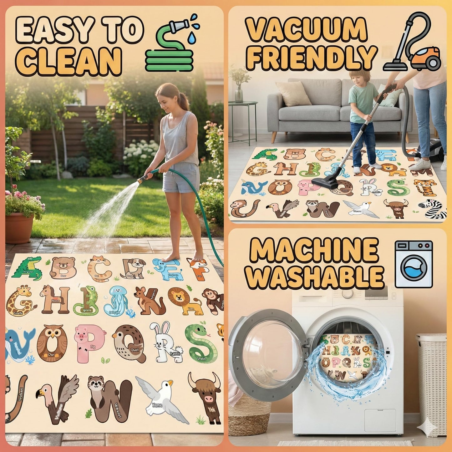 ABC Rugs for Kids Playroom - 4.5x6 Feet Alphabet Rug Kids Play Carpet Preschool Learning Animals, Educational Rug for Children Toddler Bedroom Nursery Kindergarten Decor, Beige