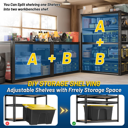 ROOMFAVE 72" H Storage Shelves 5 Tier Garage Shelving Heavy Duty,2050LBS Adjustable Metal Shelving Unit, Garage Shelves for Basement, Warehouse, Pantry, Closet, 72" H x 35.5" W x 16" D, Black,2PCS