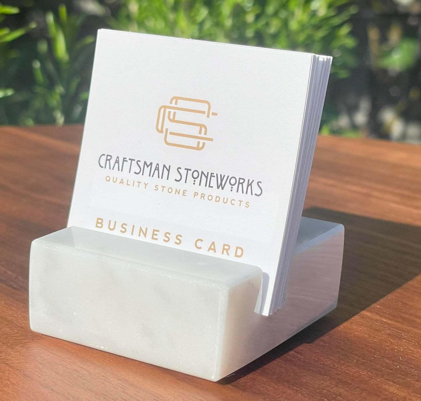 Elegant White Carrara Marble Square Business Card Holder for Desk - Stylish Card Display Stand and Organizer for Women and Men - Business Card Holder Desk made with Recycled Marble.