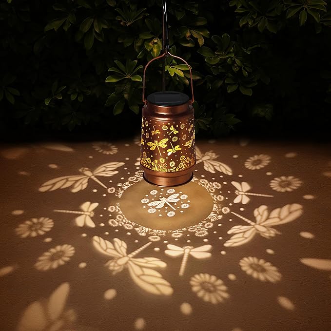 Solar Lanterns Outdoor Waterproof Dragonfly Garden Decor Gifts for Women Mom Grandma Hanging Solar Lights Metal Solar Decoration Outside for Yard,Patio,Backyard,Porch