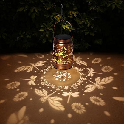 Solar Lanterns Outdoor Waterproof Dragonfly Garden Decor Gifts for Women Mom Grandma Hanging Solar Lights Metal Solar Decoration Outside for Yard,Patio,Backyard,Porch