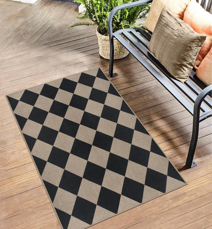 Rugalia Easy Jute Checkered Entryway Rug, 2.6x4 Black Modern Indoor Outdoor Doormat, Washable Non-Slip Neutral Kitchen Rug Farmhouse Diamond Throw Rugs for Entrance Bedroom Bathroom