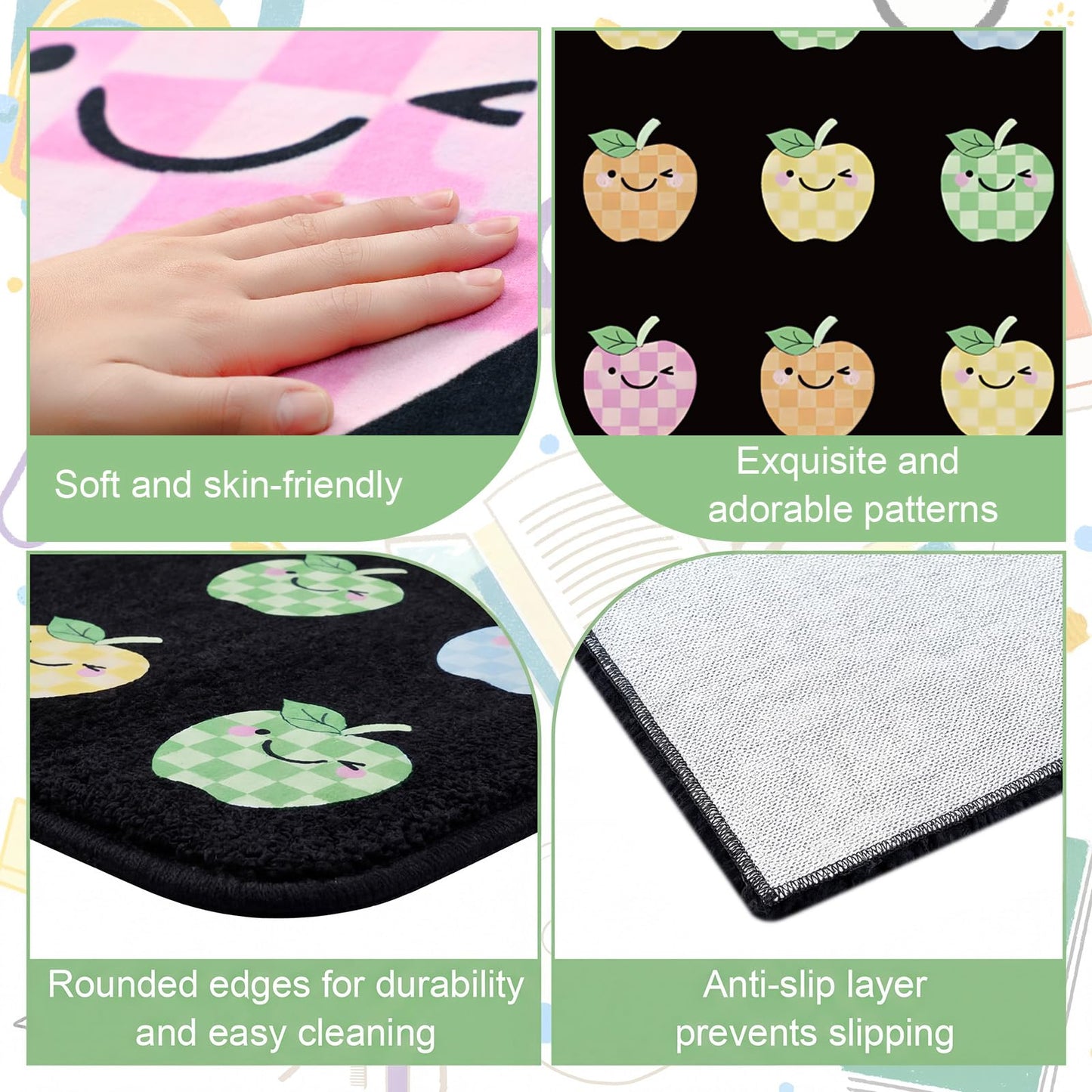 Breling Pastel Apple Classroom Rug 7'6" x 12' Large Classroom Carpet Fun Durable School for Learning Centers Primary Kindergarten Nursery Learning Play Group Activities Mat Back to School Decor