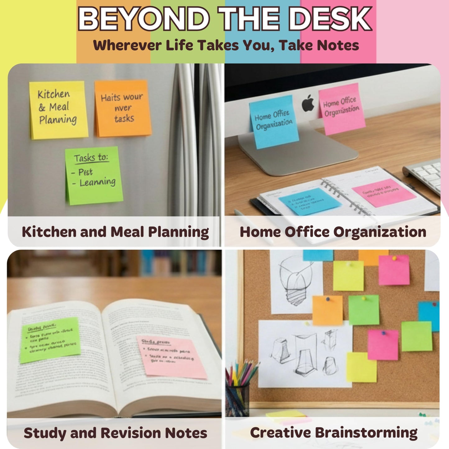 Infiniko Sticky Notes 3x3 (12 Pads/1200 Sheets) – 2026 Improved Adhesive, Super Sticky & Bright Neon Colors – 1200 Sheets – Ideal for School, Office & Desk Supplies