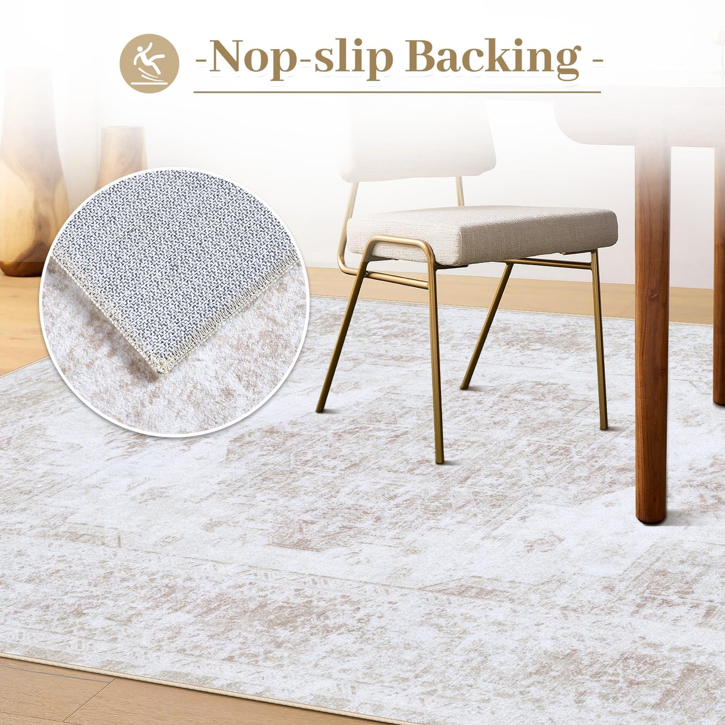 XLUEZ Area Rug 9x12 Living Room Rug, Machine Washable Vintage Distressed Medallion Rug Non-Slip Soft Low Pile Large Indoor Rugs for Bedroom Kitchen Dining Room Office(Beige,9'x12')