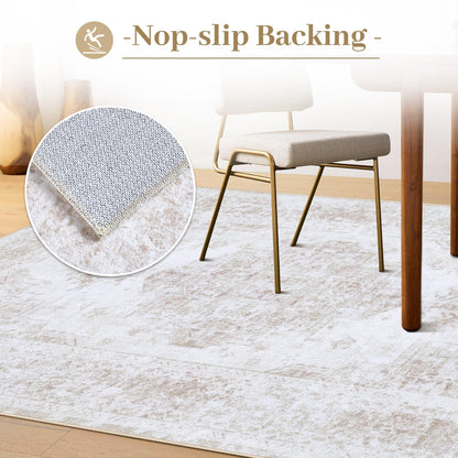 XLUEZ Area Rug 9x12 Living Room Rug, Machine Washable Vintage Distressed Medallion Rug Non-Slip Soft Low Pile Large Indoor Rugs for Bedroom Kitchen Dining Room Office(Beige,9'x12')