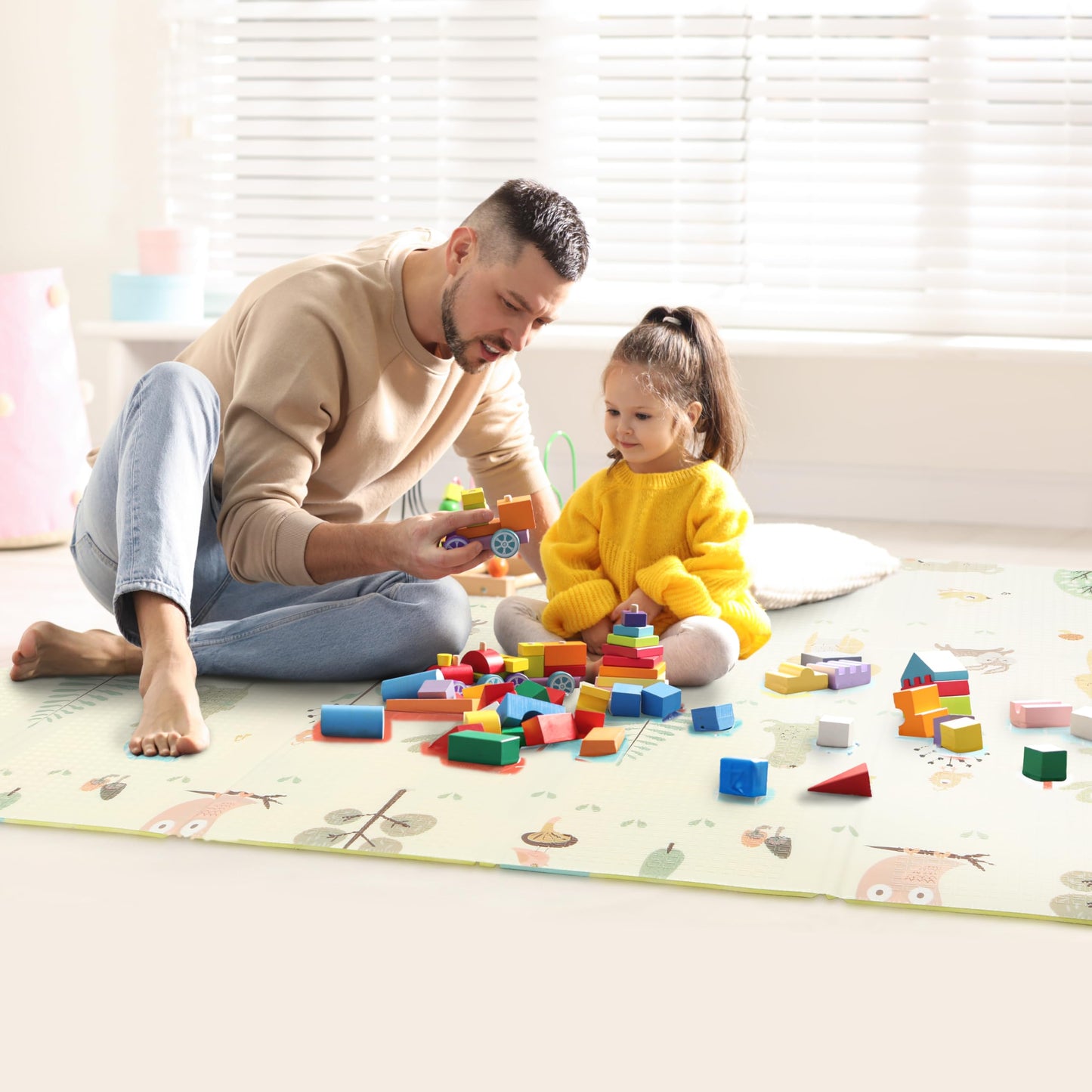 Bammax X-Large Waterproof & Foldable Baby Play Mat - 70" x 78" Crawling & Kids Play Mat - Maze & Bears