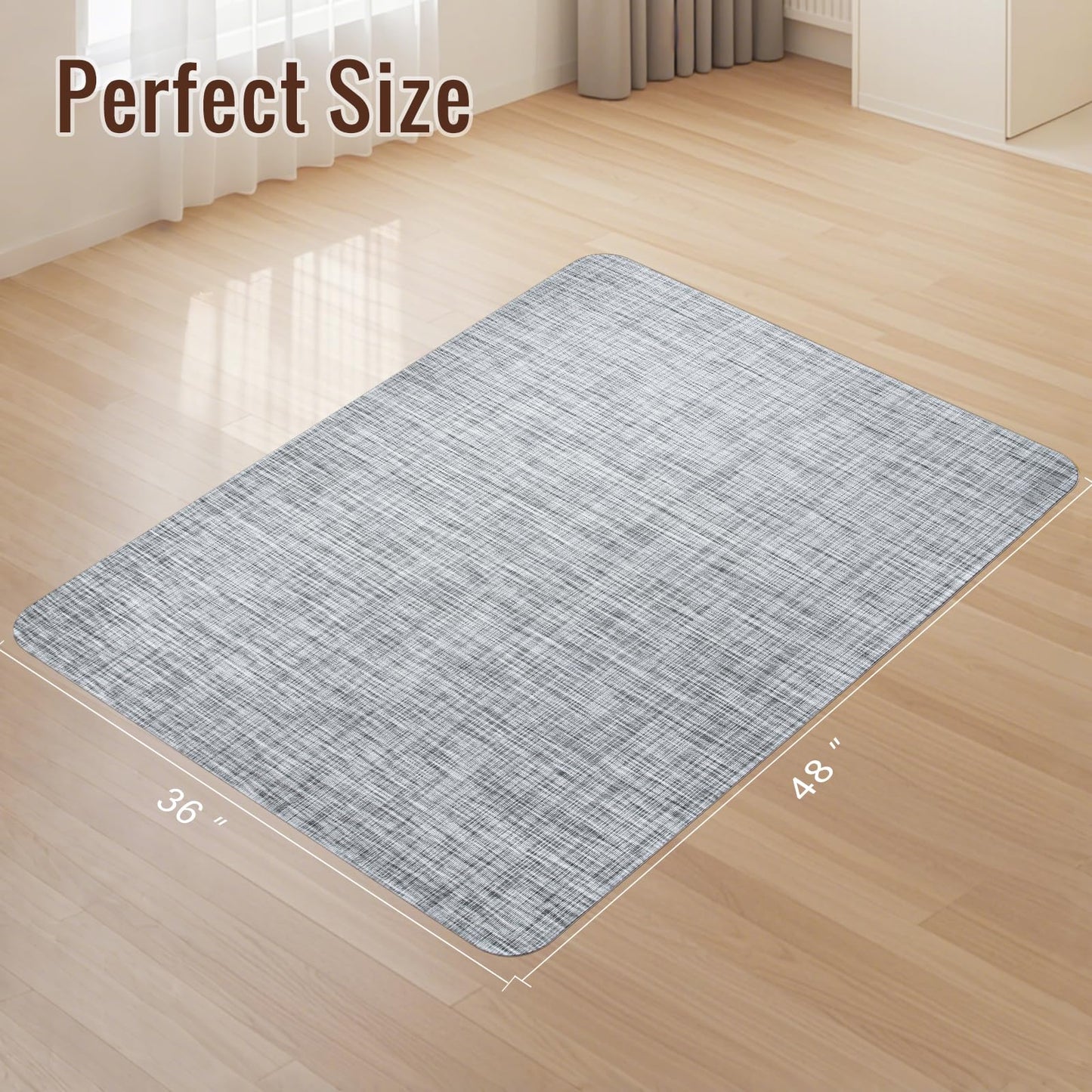 Wansimoo Office Chair Mat for Hardwood and Tile Floor, 36"x48" Floor Mat, Heavy Duty Computer Gaming Chair Mat, Anti-Slip, Non- Curve, Desk Chair Mat,Floor Protector for Home Office(Grey)