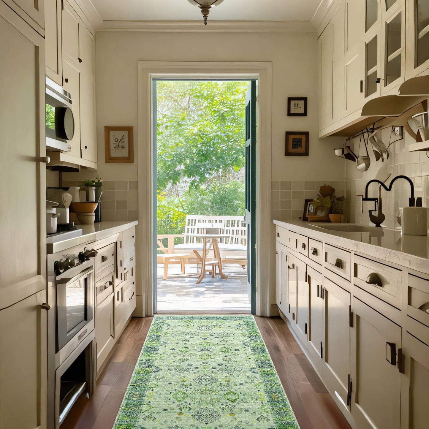 Przemy Runner Rug for Bedroom, 2x6Ft Washable Non-Slip Area Rugs,Small Floral Carpet for Entryway Hallway Girls's Bedside Living Room, Green