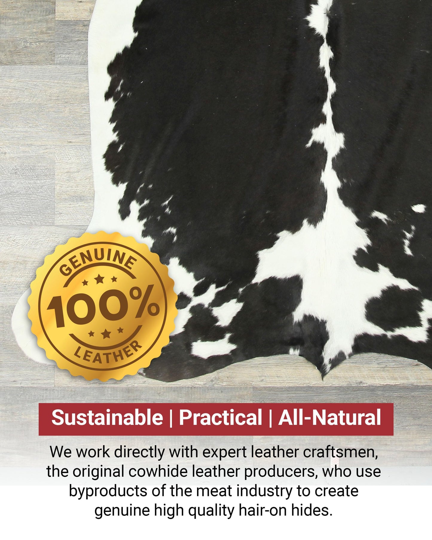 HIDES BAZAAR Black and White Area Rug Premium Cow Rug with Black & White Pattern for Home and Office - Classic Black and White Rug Made with Real Tanned Cowhide - Cow Hide Rugs 6x6-7 ft