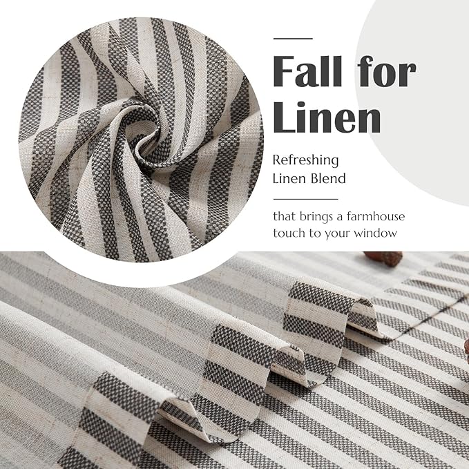 jinchan Striped Linen Kitchen Curtains 24 Inches Tier Curtains Farmhouse Modern Cafe Style Small Window Treatments Airy Light Filtering Rod Pocket for Living Room Bathroom 2 Panels Charcoal Grey