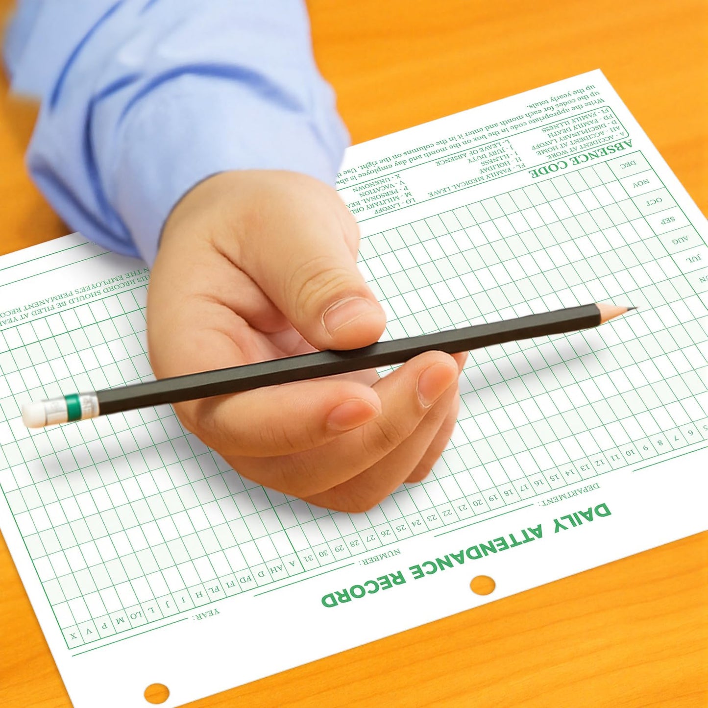 LemonSecret 100 Pcs Daily Attendance Card, Attendance Record Book Tracker 8.5 x 11 Inch, 2026 Daily Calendar Cards 3 Hole Employee Work Books Employee History Record Green Letter Size