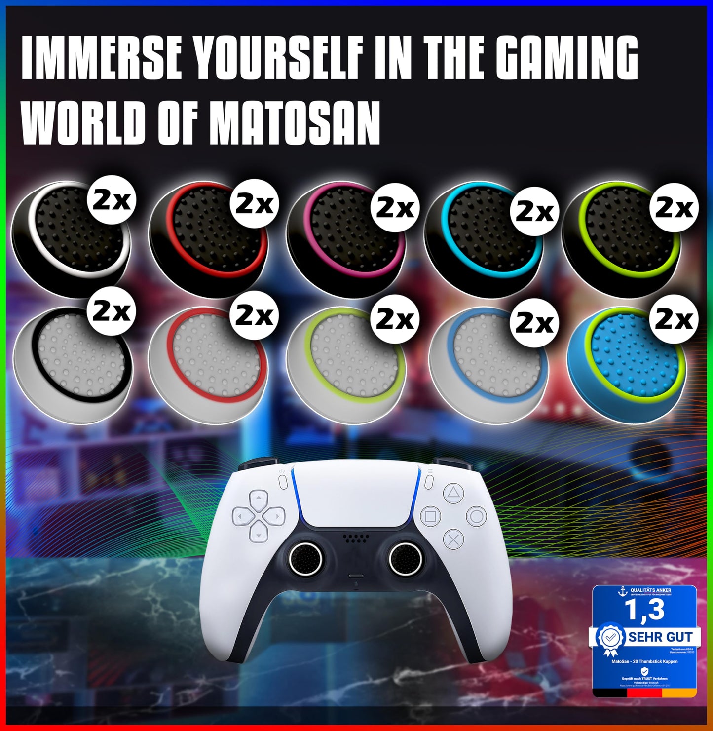 MatoSan® 20 Controller Grip Thumbstick Accessories Silicone Caps | Compatible for PS4, PS5 Controller Thump Grips Protection - Enhanced Precision PS5 Thumpstick Grips