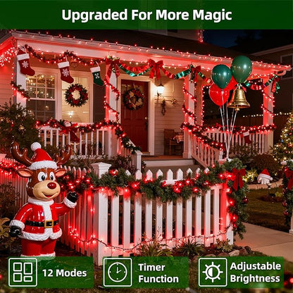 300LED Christmas Lights Outdoor Indoor Use, 12 Lighting Modes 75ft Christmas Tree Lights with Timer, Dimmable Plug in Red LED StringLights Waterproof for Yard Tree Wedding Party Holiday Red