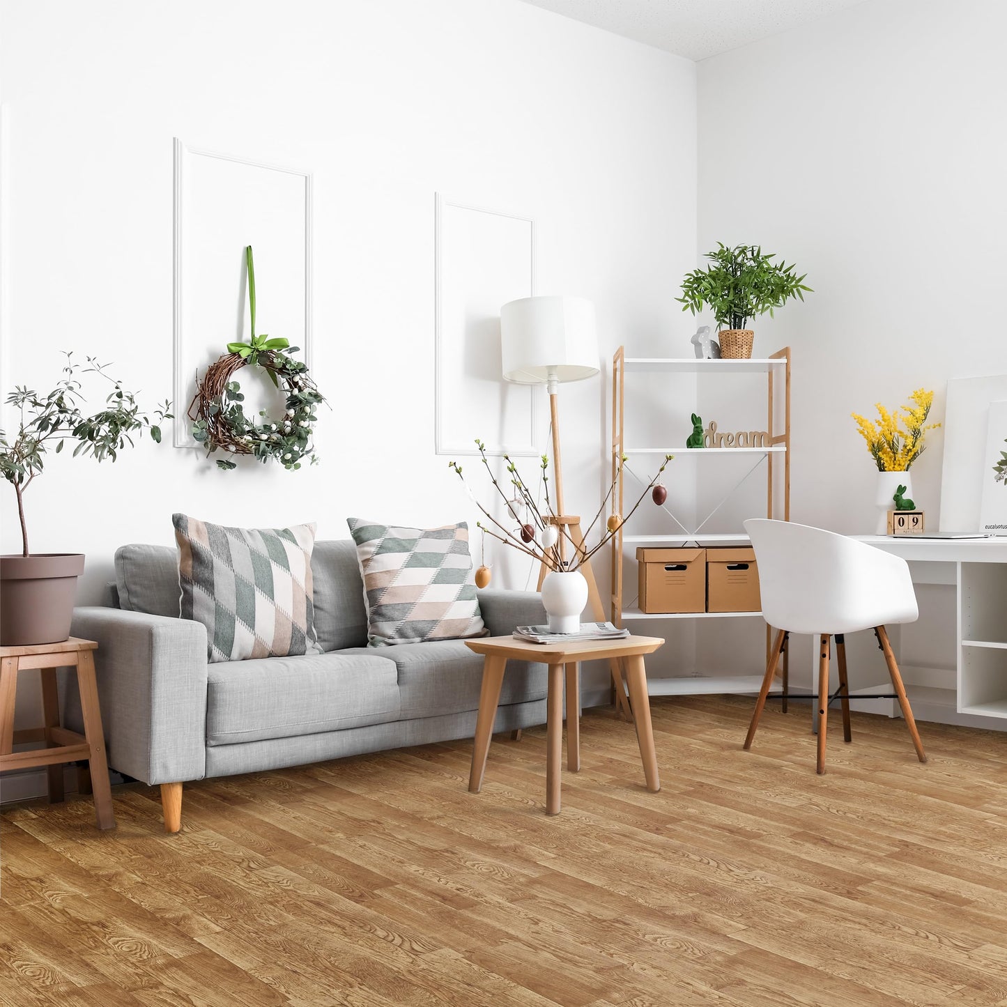 Sorbus 96 Sq. Ft. Wood Grain Floor Tiles Foam Mat EVA Interlocking Mats Tile 3/8-Inch Thick Flooring Wood Puzzle Exercise Mats w/Borders - Home Playroom Basement, Apartment, Trade Show, Baby, Dance