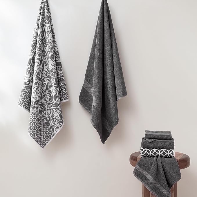 Modern Threads Trefoil Filigree 6-Piece 100% Cotton Towel Set – Reversible Yarn