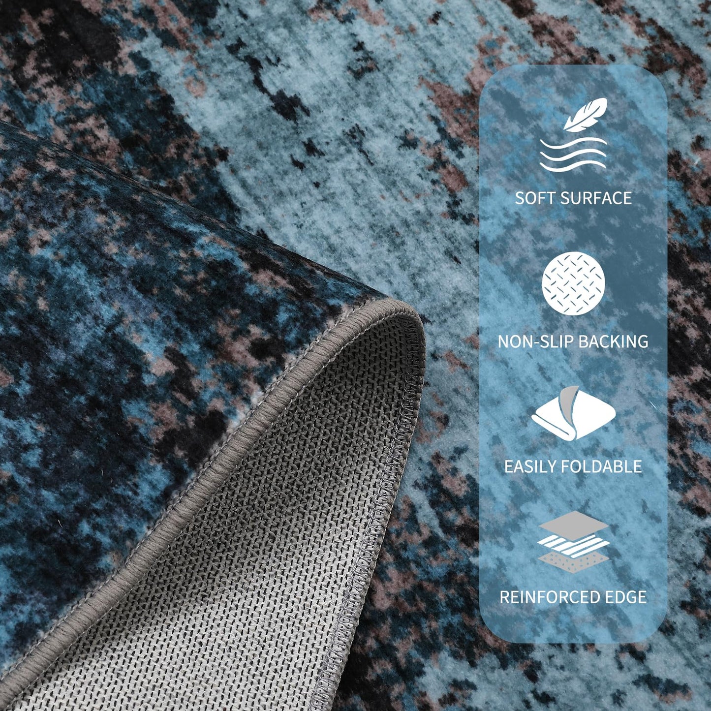 GarveeHome Washable Area Rugs 2x6 Non-Slip Abstract Runner Rugs, Ultra-Soft Low Pile Floor Cover, Stain Resistant Contemporary Indoor Floor Carpet for Hallway, Bedroom, Laundry, Blue Green
