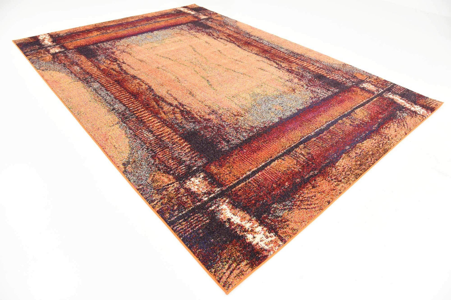 Unique Loom Estrella Collection Rustic, Distressed, Modern, Abstract Area Rug (7' 0 x 10' 0 Rectangular, Orange/Black)