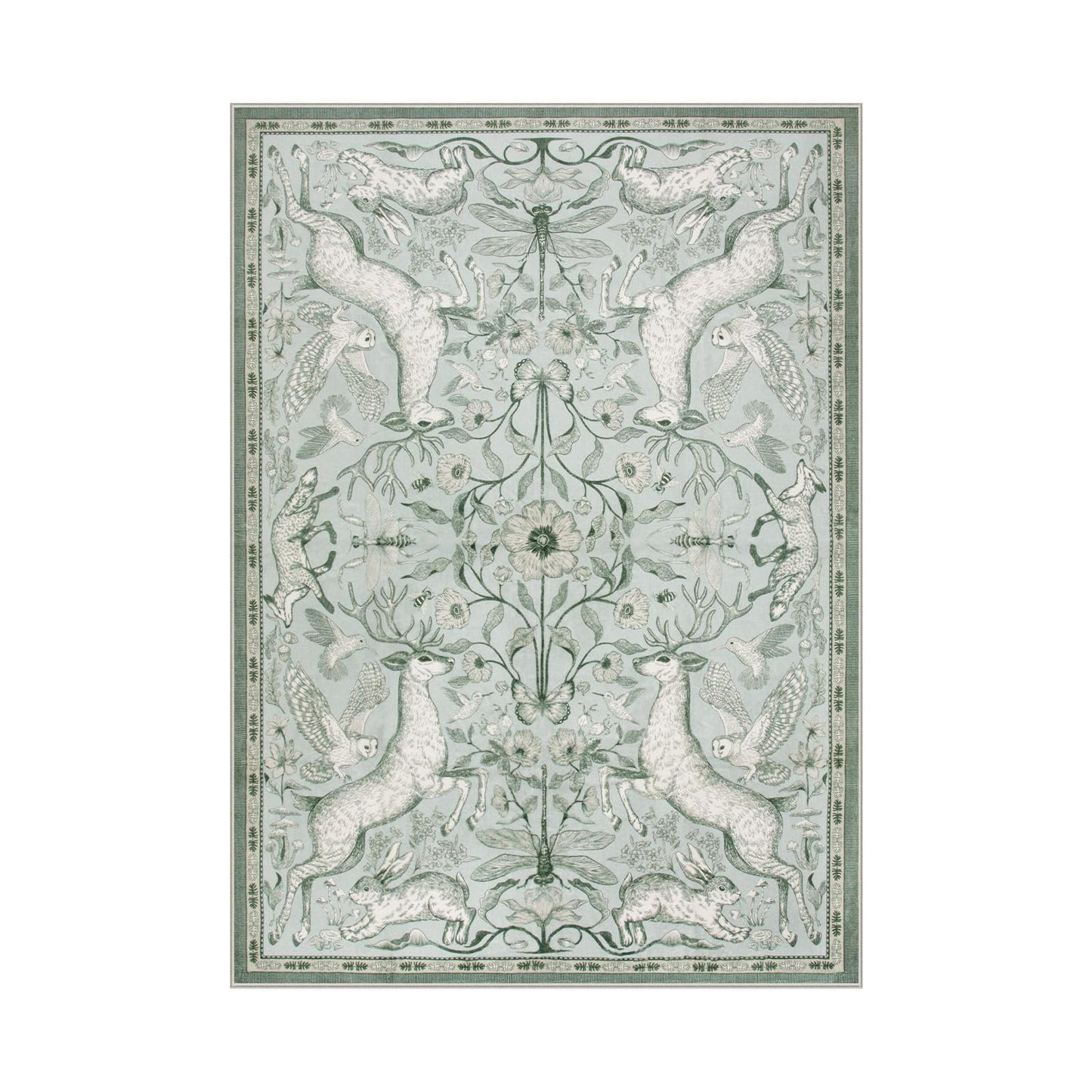 Lahome 5x7 Washable Deer Rug, Dorval Boho Woodland Botanical Area Rug, Non Slip Low Pile Soft Light Green Carpet for Living Room Bedroom Nursery Dining Room Home Office Decor