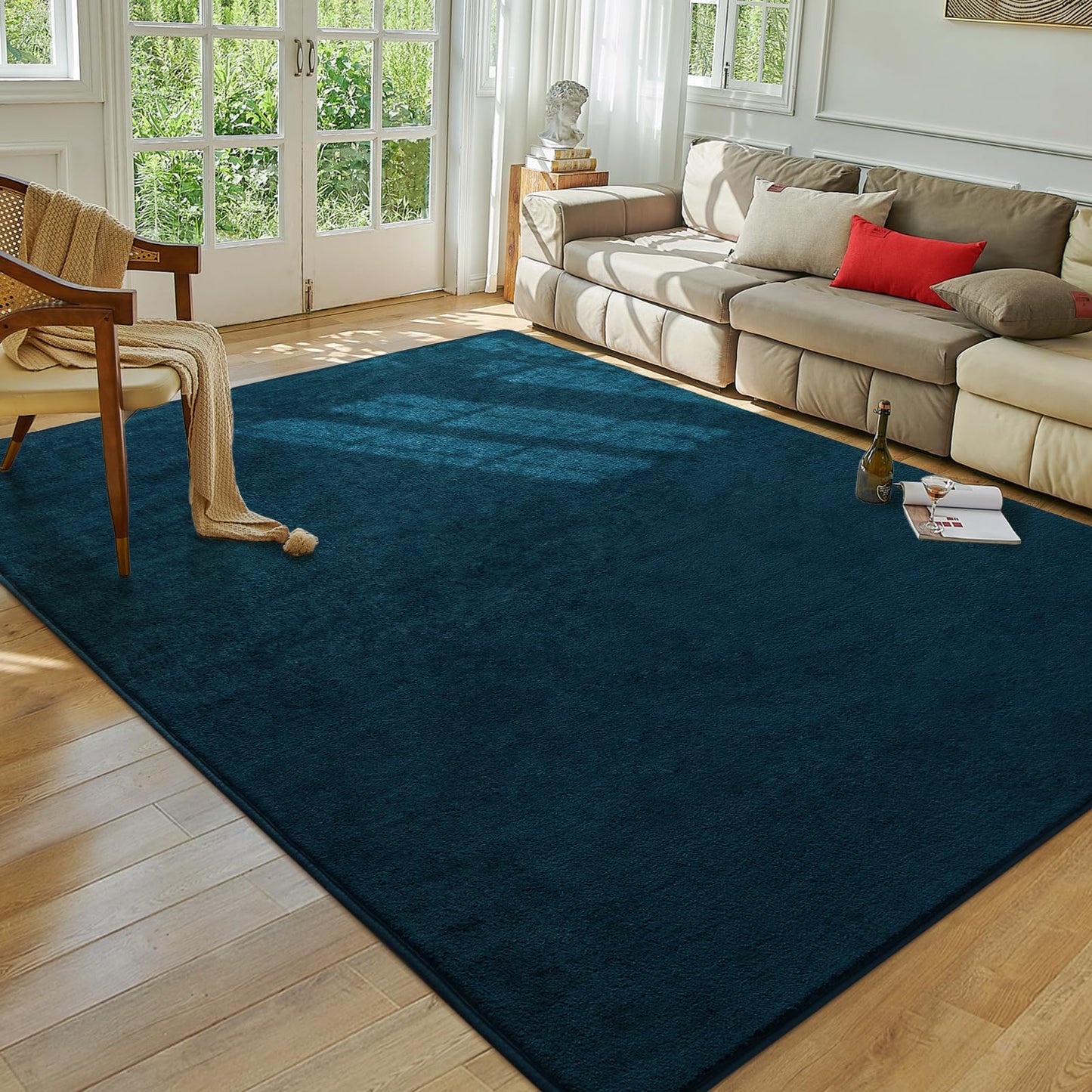 Softlife Navy Blue Area Rug for Bedroom Living Room, Solid Non-Slip 5x7 Fluffy Carpet with Soft Low Pile for Kids Boys Girls, Machine Washable Fuzzy Aethetic Rugs Home Dorm Decor