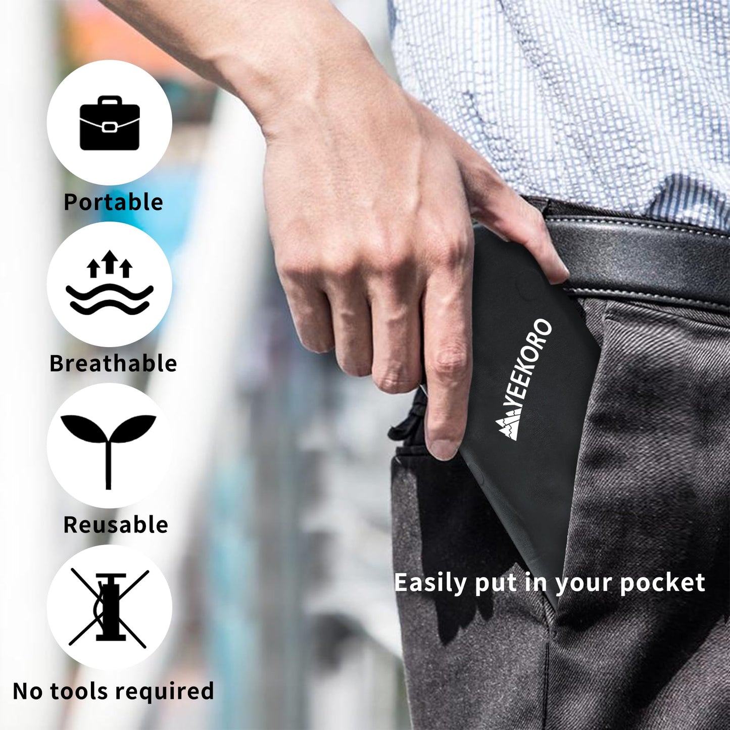 YEEKORO Inflatable Seat Cushion, Lightweight Camping Air Sitting Pad with Repair Cloths, Waterproof Stadium Seat Pad, Portable Seat Cushion for Climbing Hiking Office Airplane Car Stadium Seat