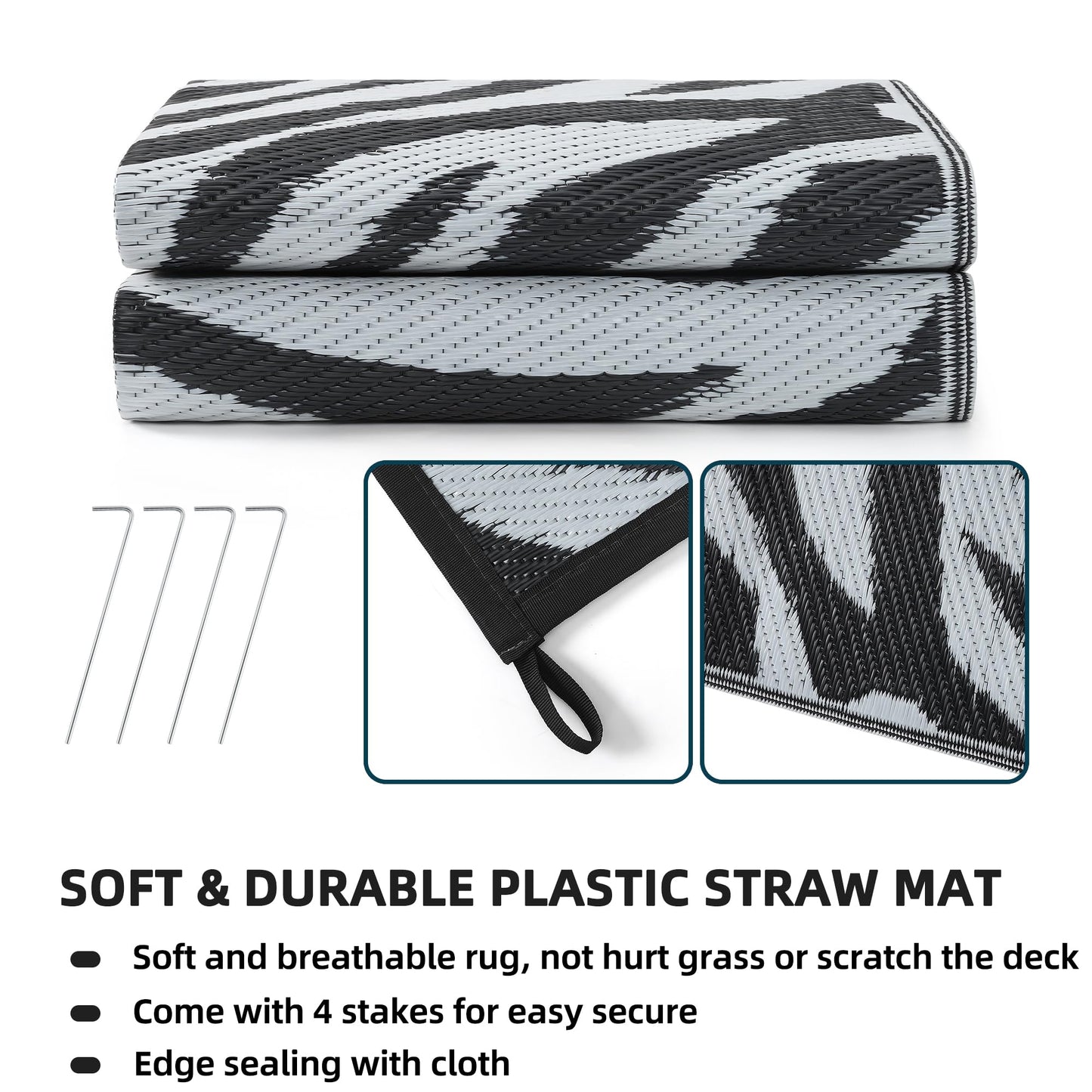 Boulder Bee Outdoor Rugs | Plastic Straw Rug | Waterproof Outdoor Camping Rugs | Quick Drying Picnic Rug | Sand Free Reversible Beach Mats | 5 x 8 Feet | 2.7 lb