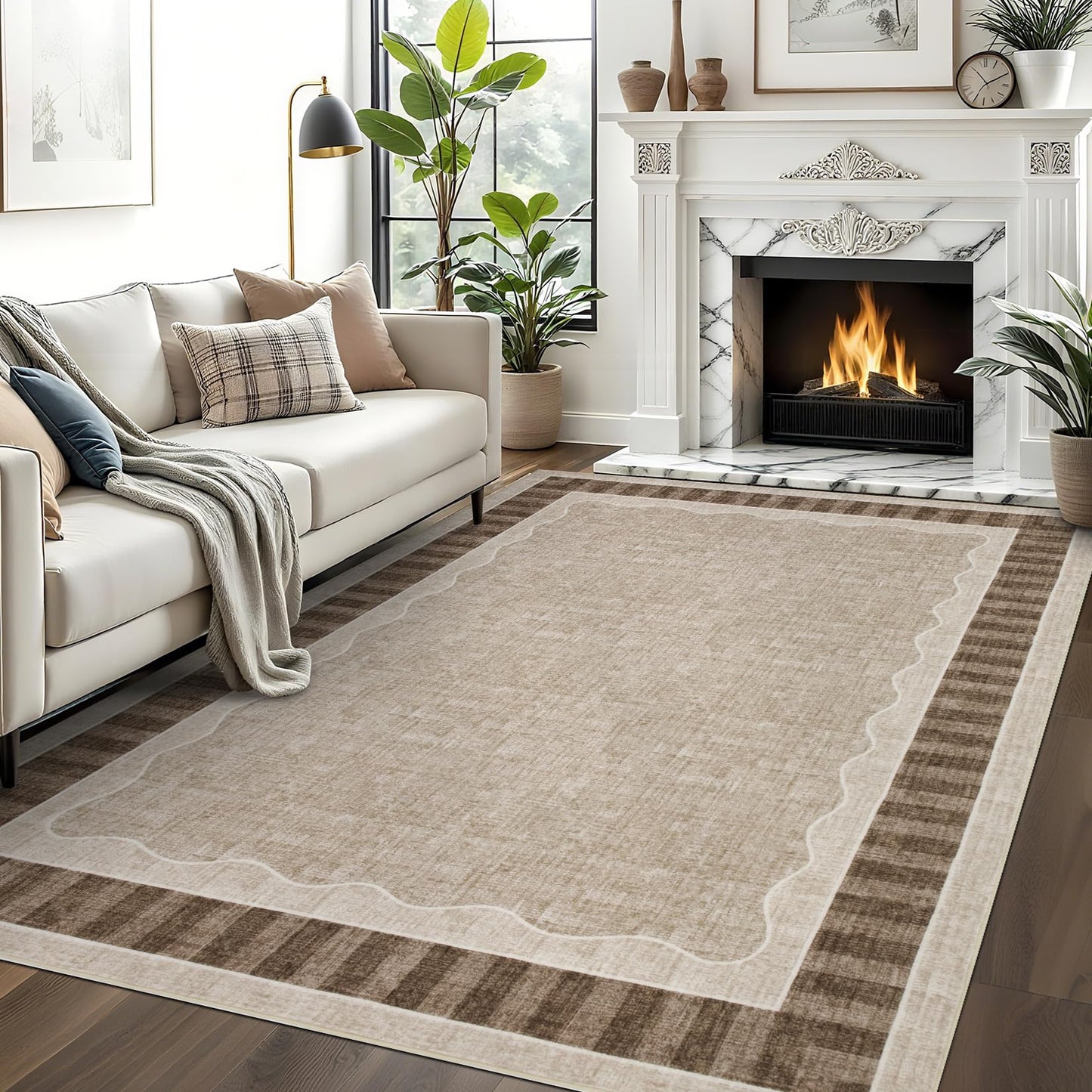 Garvee 8x10 Scalloped Area Rug, Large Washable Rug – Soft Non-Slip Backing Thin Floor Mat Carpet for Living Room Bedroom Dining Room Playroom Nursery Home Decor