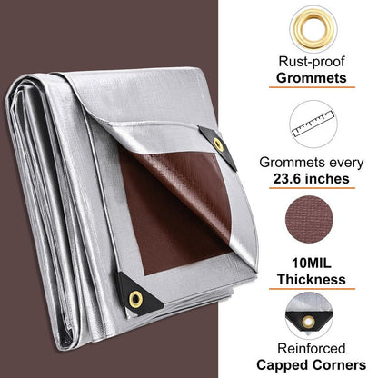 Patiobay Tarp 8x10 Feet, 10 Mil Waterproof Tarps Heavy Duty with Grommets Every 23.6", Thick Plastic Tarp, UV Resistant Tear&Fade Resistant, Reinforced Edges for Outdoor Pool Camp Tent