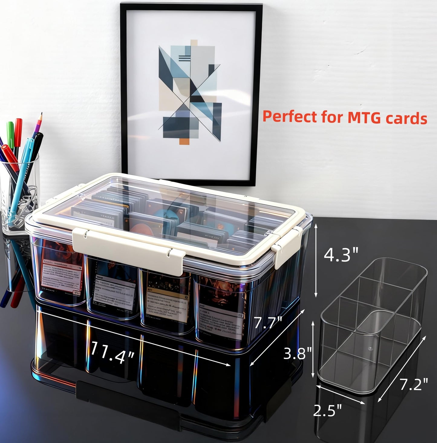 PUGED MTG Card Storage Box 3100+ Acrylic Large Trading Card Box Clear Organizer Display Case with Portable Handle 4 Removable Case for MTG TCG Cards