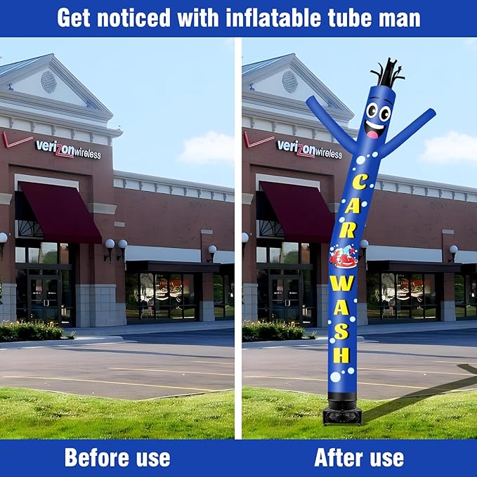 20FT Tall Inflatable Tube Man Car Wash Wacky Wavy Dancing Guy with 1.5 HP Weather-Resistant Blower (18''Diameter) for Outdoor Decoration Advertising Business Promotion