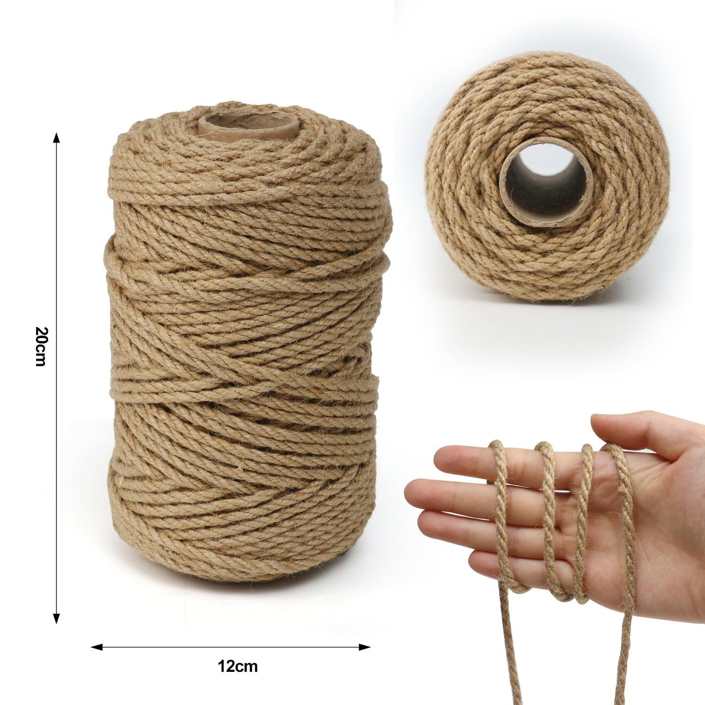Jute Twine String,328 Feet 5mm Natural Jute Rope,3ply Thin Ribbon Hemp Twine for Gift Wrapping Craft Plant Garden Christmas Handmade Arts Decoration Packing String Home Decor