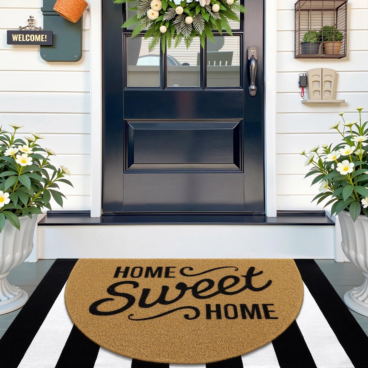 OLANLY Half Circle Front Door Mat, Low Profile Doormat, Stain and Fade Resistant, Easy to Clean, for Indoor and Outdoor Entrances, Patio Porch or Entryway, Brown (47x32 Inch, Home Sweet Home)