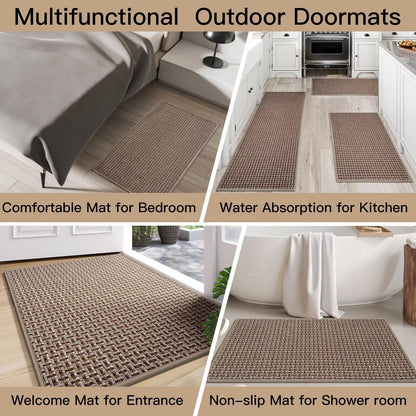 YDKGL Door Mat 24"x35", Dirt Resistant and Absorbent, Non-Slip Rubber Backing Floor Mats, Easy Clean Low-Profile Doormat for Entryway, Front Door, Inside Entrance, Brown