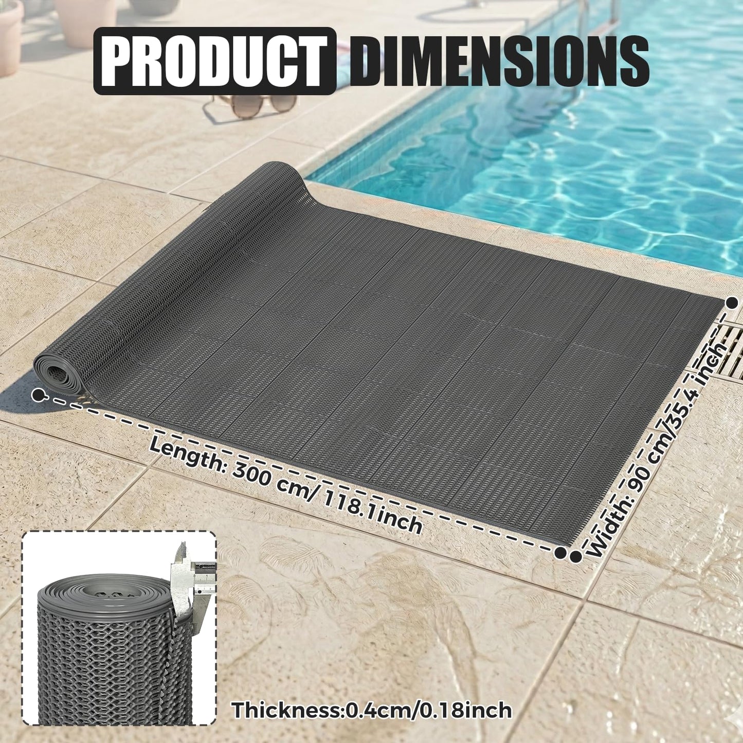 3FT*10FT Commercial Drainage Mat Non Slip Pool Mat PVC Matting Waterproof Mesh Hollow Mat for Pool Bathroom Garage Kitchen Drain Wet Area