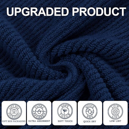 Blue Towels Set for Bathroom, Luxury 3 Piece Gift set, 100% Cotton | Quick Dry